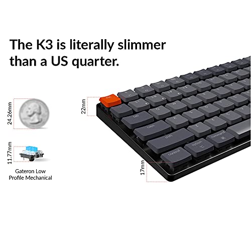 Keychron K3 Version 2, 84 Keys Ultra-Slim Wireless Bluetooth/Usb Wired Mechanical Keyboard With White Led Backlit, Low-Profile Gateron Mechanical Blue Switch Compatible With Mac Windows #TOP3