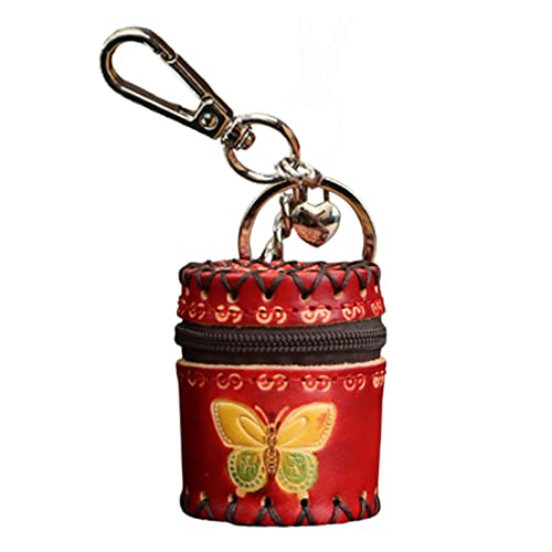 Fanyixuan Hecho a mano Mini cubo de cuero bolsa colgante Joyero Clasificación de joyería Caja de almacenamiento Cambio Bolsa de almacenamiento Colgante personalizado (rojo)