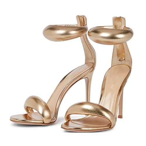 Sandales à talon haut pour soirée femme bout rond or pour mariage