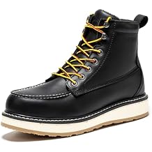 ROCKROOSTER Trinidad 6" Black Steel Toe Wedge Work Boots for Men, Durable Leather Welted Moc Toe Heritage Mens Safety Boots SAP2301 VAP2301