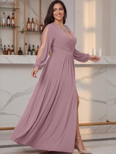 Image of KOH KOH Womens Long Sleeve Sexy Slit Photoshoot Evening Fall Maxi Dress