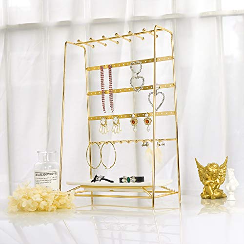 Morigem Jewelry Organizer, 5 Tier Jewelry Stand, Decorative Jewelry Holder Display With White Tray For Necklaces, Bracelets, Earrings & Rings, Gold #TOP2
