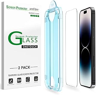 amFilm OneTouch Designed for iPhone 14 Pro Max 6.7'' Glass Screen Protector, [2 Pack] Easiest to Install, Bubble Free, Full Coverage, Case Friendly