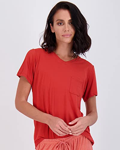 Real Essentials Women’s Pajama Sets Ladies Short Sleeve V-Neck Tops Pants Bottoms Bamboo Pijama Mujer Comfy Soft Pj Fashion Sleepwear Lightweight Sleep Lounge Night Wear, Set 4, Medium, Pack Of 2 #TOP1