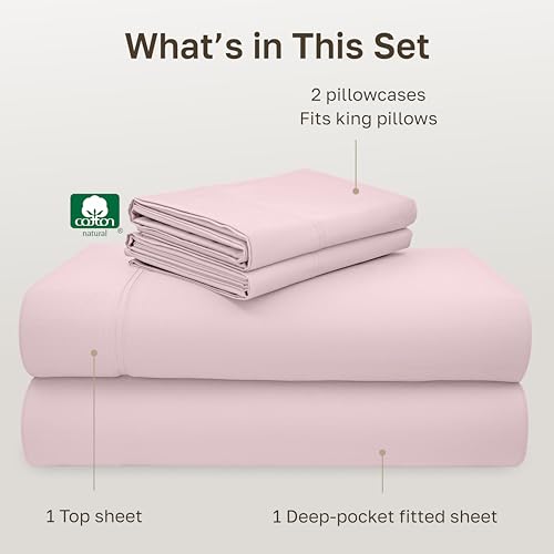 Image of California Design Den Luxury King Size Sheet Set - 100% Cotton, 600 Thread Count Deep Pocket King Sheets, Hotel-Quality Bedding with Sateen Weave - Blush Pink