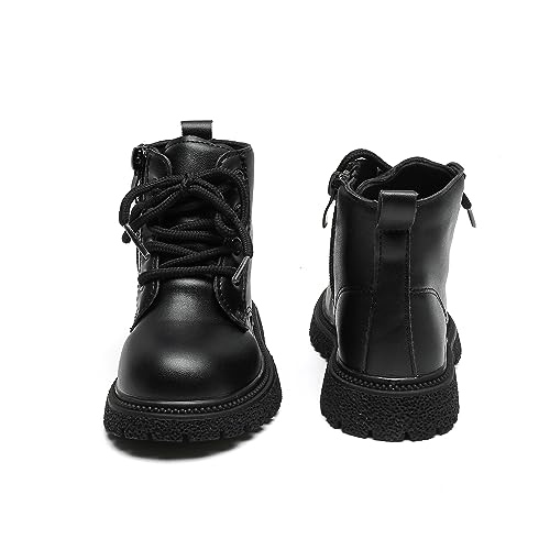 Komfyea Autumn Leather Combat Zipper Lace Up Boots （Toddler/Little Kids） Children Winter Ankle Boots4