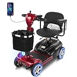20 Miles 4 Wheels Mobility Scooter for Seniors/Adults Up to 300LBS,350W Electric Wheelchair Detachable Lithium Battery,Dual Baskets,Rotating Seat,with Taillight, USB Charging, Red 18AH