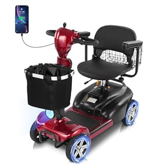 20 Miles 4 Wheels Mobility Scooter for Seniors/Adults Up to 300LBS,350W Electric Wheelchair Detachable Lithium Battery,Dual Baskets,Rotating Seat,with Taillight, USB Charging, Red 18AH