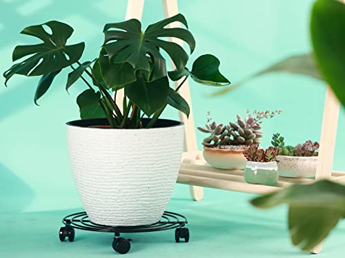 Kvyusflourish KF2452 6 Packs Large Metal Plant Caddy With Wheels 13 Inch Rolling Plant Stands Heavy-Duty Wrought Iron Plant Roller Base Pot Movers Plant Saucer thumb #5