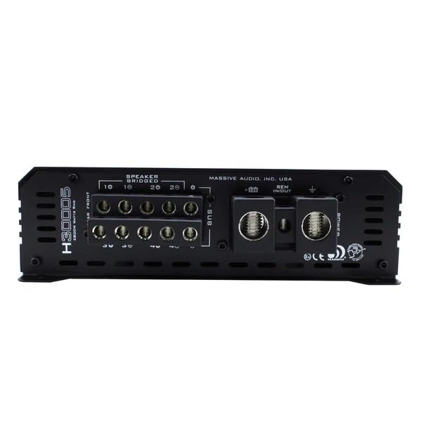 Image of Massive Audio H3000.5 | 5-Channel - 300W RMS x4 @2 Ohm + 1500W RMS Sub @1 Ohm, Class D Full-Range Car Amp, Dual Power Inputs & 3-Way Protection - Hippo Series Amplifier