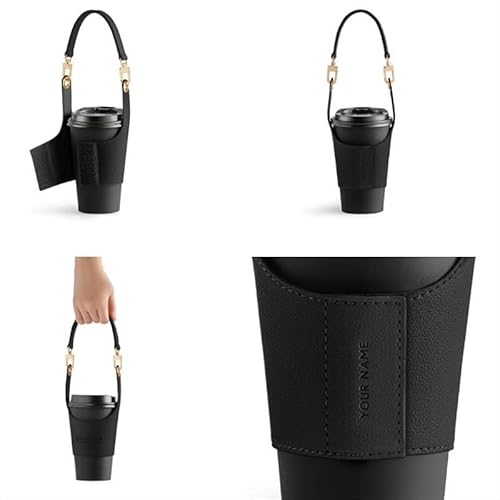 VIZEMO Coffee Cup Holder Tea Cup Protective Sleeve, Water Bottle Holder PU Leather Pouch, Outdoor Camping Shopping Travel cup Sling(Black)