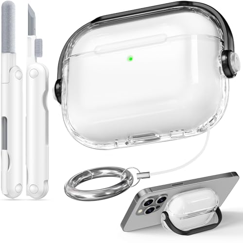 Wowwat for Airpods Pro 3 Case,Safety Lock Cases for Apple Airpod Pro 3 (2025) with Phone Stand & Cleaner Kit,Drop Protection Air pods Pro3 Case Cover for Men Women with Keychain,Clear+Black
