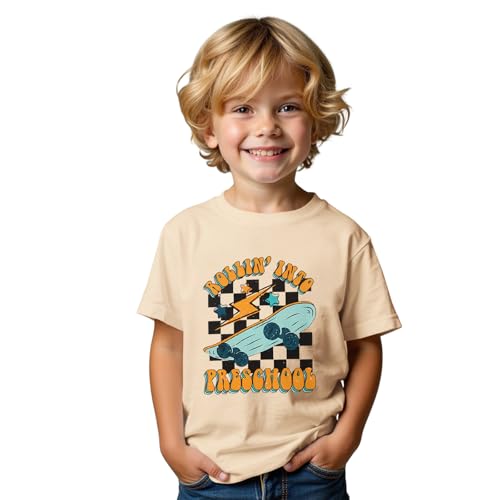Rollin into Preschool Shirt for Baby Boys Skateboard Tshirt Kids Back to School Outfit First Day of School Tee Tops