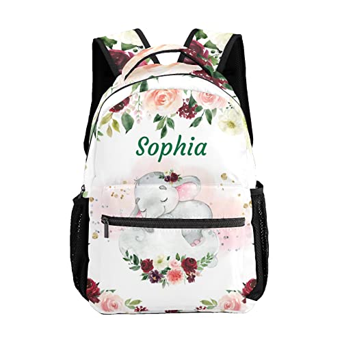 Personalized Custom Girl Elephant With Blush Pink Backpack Lightweight Travel Hiking Causual Bag With Name