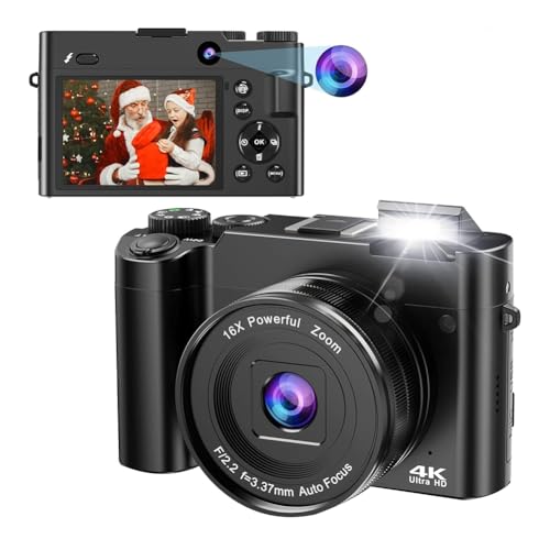 Cámara digital 4K de 64 MP con doble pantalla IPS de 3 pulgadas y zoom 16X