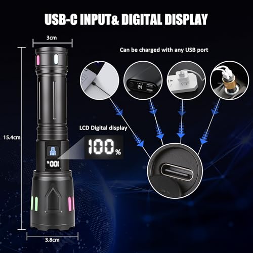 Flashlights High Lumens 2 Pack, Rechargeable Super Bright LED Flashlight, Tactical Handheld Flash Light with LCD Power Display 3 Modes Waterproof Zoomable for Home Hiking Emergencies Camping Gifts by BESTSUN - Used condition - Image 8
