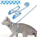 azuza Cat Harness and Leash Set for Safe Walking and Travel, Escape Proof Cat Harness, Lightweight Soft and Comfortable, Adjustable Kitten Harness for Small Medium Large Cats, Blue Plaid