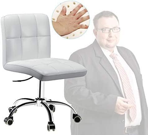 OUTMASTER 360° Office Desk Chair,PU Adjustable Rolling Task Chair with Backrest for Barber,Office,Home, Computer,360° Swivel,Armless (White)