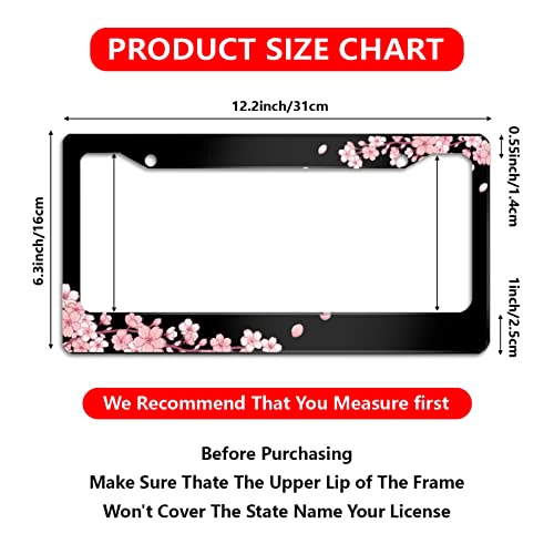 License Plate Frame Cherry Blossom License Plate Frames,Decorative Car Tag Frames Aluminum Metal License Plate Holder For Us Canada Standard 12X6Inch #TOP1