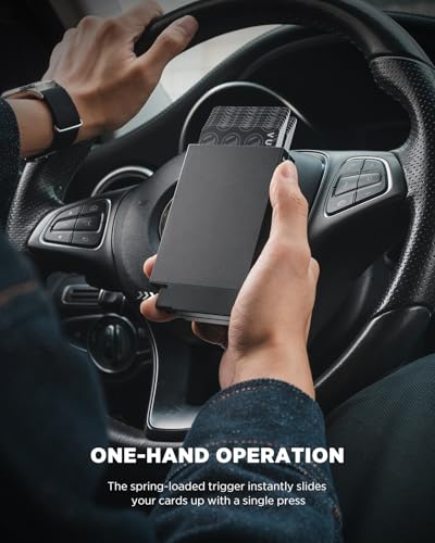 VULKIT Men's Double Sided Pop Up Credit Card Holder, Slim Twin Push Button Ejection Wallet Holder with RFID Blocking, Aluminium Alloy Frame Metal Card Case, Holds 12-16 Cards (Black)4