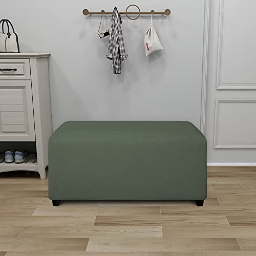 Image of PureFit Stretch Rectangle Ottoman Cover Footstool Cover, Grayish Green | Fleece Soft Form Fit Ottoman Slipcovers Rectangle Slipcover for Folding Storage with Nonslip Elastic Bottom