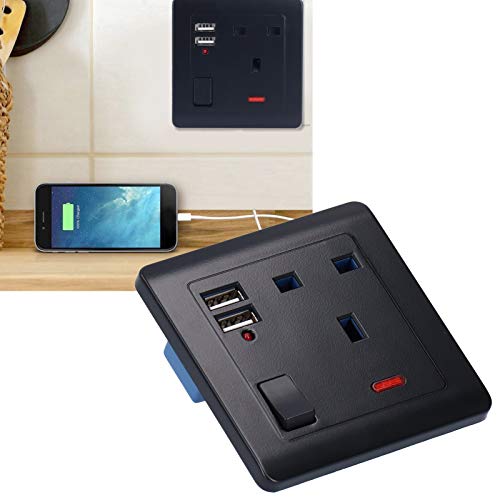 Carregador de parede USB, tomada elétrica, plugue britânico 250V preto para uso doméstico, quarto e