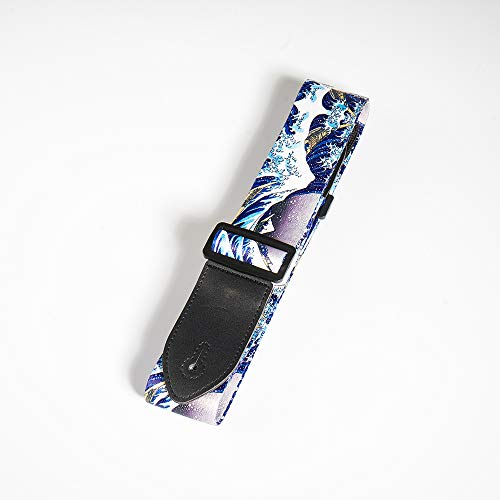 Qielizi Guitar Strap, Guitar Strap With Leather End Length Adjustable 2 Pick Holders & 2 Matching Picks For Electric Guitar, Acoustic Guitar And Bass - Unique Gift For Guitarist(Huge Wave) #TOP4