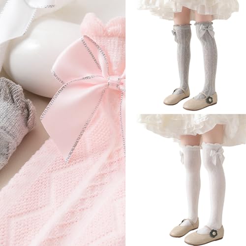 Hollowout Over The Knee Socks AntiSlip Combed Cotton Soft Thin Elastic Child Bowknot Kids Thigh High Socks2