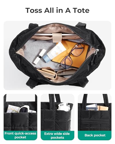Image of BAGSMART Expandable Tote Bag for Women, Puffer Work Tote Handbag, Quilted Carry On Bag for Travel Gym