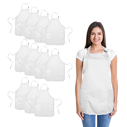DALIX 12-pack apron set with 2 pockets, white, 30" long