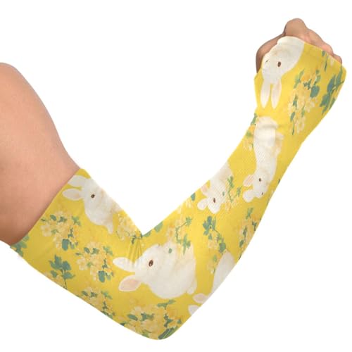 Cooling Arm Sleeves for Men Women UV Sun Protection Arm Covers Rabbit Animal Yellow Compression Sleeves Sports Football Golf Cycling