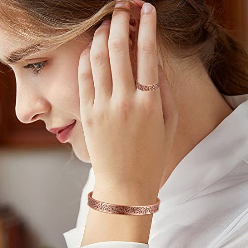 image for Cigmag Copper Bracelets for Women and Copper Ring Tree of Life Pattern