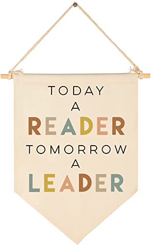 Today A Reader Tomorrow A Leader-Reading Corner Banner-Reading Center Decor-Playroom Decor-Classroom Reading Decor-Canvas Hanging Pennant Flag Banner Wall Sign Decor Gift-Birthday Christmas Gift