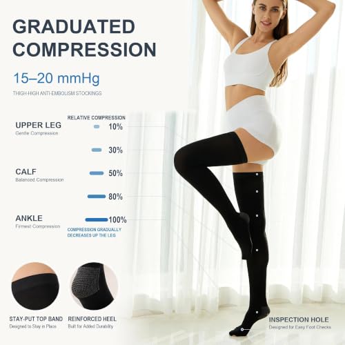 Image of ABIRAM Anti Embolism Stockings Thigh High 15-20 MmHg with Inspection Hole