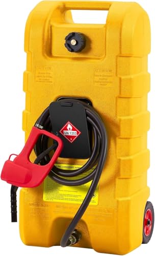 15 Gallon Gas Can with Pump - Portable Fuel Caddy with Wheels, Leak-Proof & UV-Resistant - Heavy Duty Fuel Transfer Tank for Gasoline/Diesel - HDPE Container for Lawn Mowers, Generators, Boats, ATVs & Vehicles,Yellow.