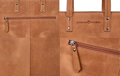 Antonio Valeria Alexis Cognac Hunter Leather Tote/Top Handle Shoulder Bag For Women #TOP5