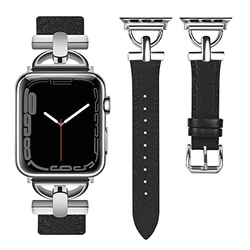 Wearlizer Leather Band Compatible with Apple Watch Bands Women 41mm 40mm 38mm 49mm 46mm 45mm 44mm 42mm, Fancy Dressy Strap for iWatch Series 11 10 9 8 7 6 5 4 3 SE/Ultra 3 2 1,Black/Silver by Wearlizer - Used condition - US$15.06