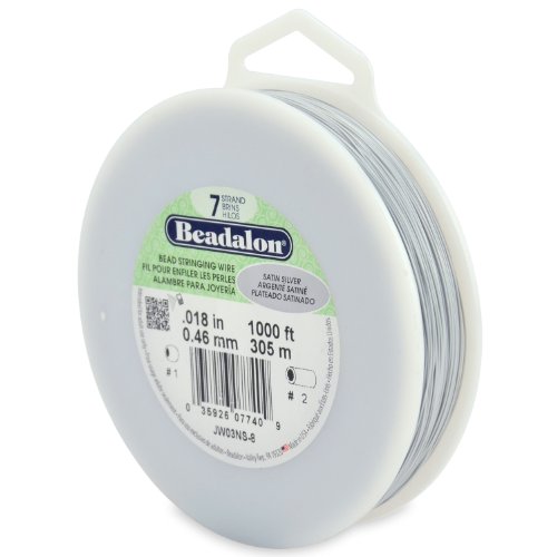 Beadalon 7-Strand Bead Stringing Wire, 0.018-Inch, Satin Silver, 1000-Feet
