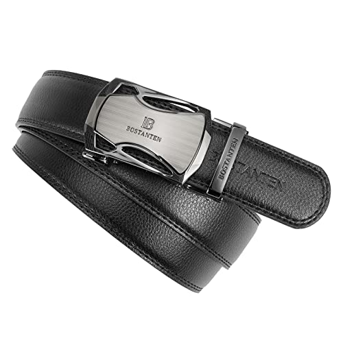 Image of BOSTANTEN Ratchet Belts for Men Leather Trim to Fit 1 3 /8 inch Gift Boxed | Micro-Adjustable Buckle, Tailored Size, Holeless, Versatile for Dress Casual, Effortless Style