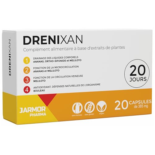 Retention d'Eau Drainant Puissant - Draineur - Diurétique Drainant - Drainage Lymphatique Circulation Sanguine Jambes -Drenixan 20 Gélules Concentrées Avec De La Bromélaïne