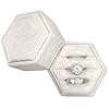 Hexagon ring box 3 slots velvet premium wedding ring bearer box handmade vintage three rings holder for proposal engagement ceremony christmas photography ivory  urban country home decor