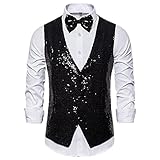 Elicafvarie Herren Western Weste - Männer Glänzende Pailletten Westen Silber Glitzer Weste Männer Party Weste Fliege Hochzeit Nachtclub Dj Bühne Männer Gilet Anzug Weste, Stil A, XXL