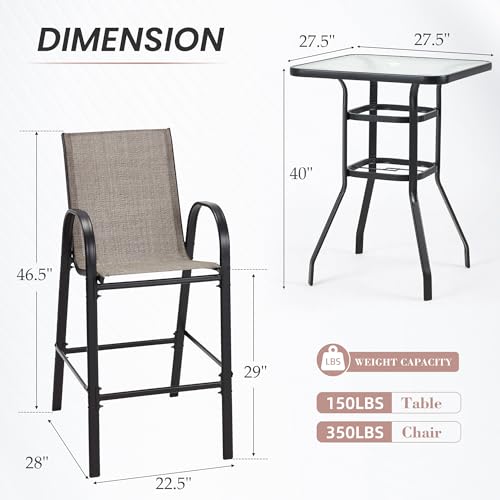 Image of HOMREST Outdoor Bar Height Stools Set of 5,4 High Back Patio Bar Chairs with Outdoor High Top Table,All Weather Outdoor High Top Bistro Set Furniture for Patio,Balcony,Taupe