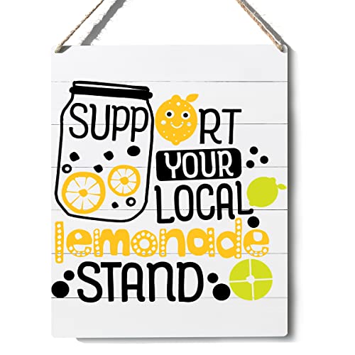 Xiolcxdr Kitchen Lemon Sign Support Your Local Lemonade Stand Wooden Sign Plaque Wall Hanging Posters Artwork 10”X8” Perfect Home Decoration