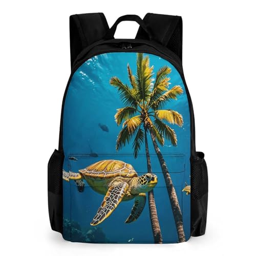 QWNMD Backpack with Pocket Backpacks Palm Trees And Sea Turtles Diving Underwater Printed Travel Backpack Lightweight Outdoor Travel Gym Events Bag