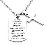 N.egret Necklace Chain Cross Pendant Inspirational Jewelry Quotes Gift for Girl Teen Daughter men Birthday (Stronger)
