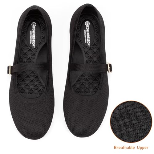 Image of Frank Mully Women's Mary Jane Flats Comfortable Dressy Ballet Flats Casual Round Toe Slip On Washable Knitted Fabric Office Work Woman Shoes