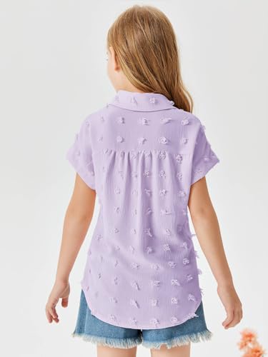 Image of Haloumoning Girls Button Down Shirts Short Sleeve Kids Casual Chiffon Blouse Summer Tops T-Shirt