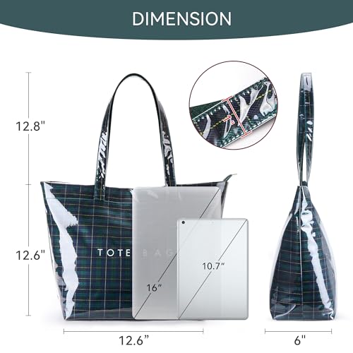 Image of KALIDI PVC Zipper Tote Bag, Jelly Kraft Paper Beach Bag Large Hobo Carry All Travel Shopping Handbag Plastic Shoulder Bag