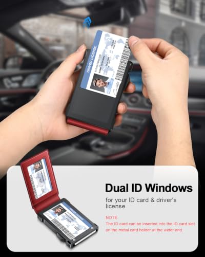 Image of Wallet for Men RFID Wallet with 2 ID Windows & Money Clip, Slim Card Holder | 10-12 Cards Bifold Minimalist Smart Pop Up Wallet for Front Pocket Compact Metal Credit Card Holder Birthday Gifts for Men